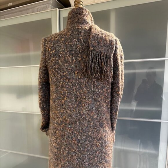 I.B.Diffusion Taupe/Grey/ Peach Mohair Cardigan Sweater Size M with Neck Scarf - Picture 5 of 10